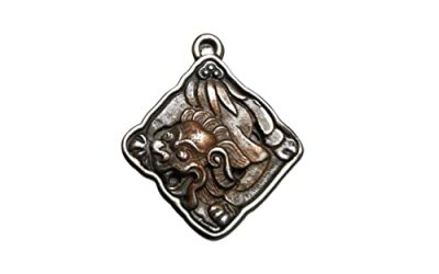 Gandhanra Antique Tibetan Buddhist Protective Pendant,Garuda -the Four Dignities(Garuda,Lion,Dragon,Lion),Buddhist Amulet,Inlaid with Sliver (Lion)