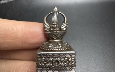 Tibetan Thokcha Seal Pendant Meteorite Iron Dharma Stamp Vajrayana Amulet