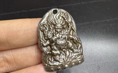 Tibetan Thokcha Black Mahakala Pendant Six-Armed Dharma Protector