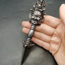 Old Chinese Tibetan Buddhist Thokcha Three-Faced Phurba Vajrakilaya Ritual Dagge