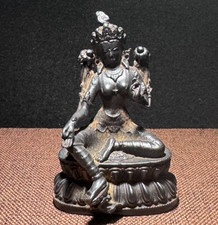 Old Tibetan Black Patina Thokcha Green Tara | Buddhist Iron Protective Statue