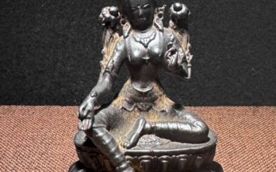 Old Tibetan Black Patina Thokcha Green Tara | Buddhist Iron Protective Statue