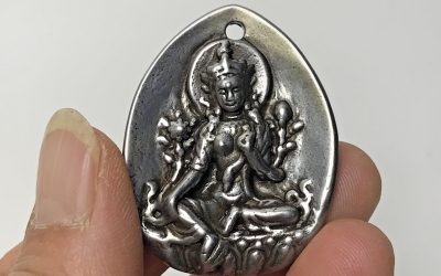 Old Chinese Tibetan Buddhism tiantie Thokcha Green Tara Pendant Amulet