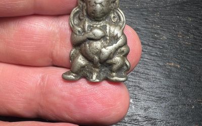 Vintage Tibetan Thokcha Amulet: White Copper Yellow Jambhala Pendant