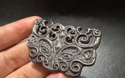 Antique Thokcha Square Plaque Taotie Mask Tibetan Iron Amulet Pendant