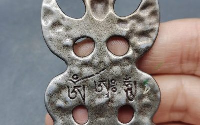Tibetan Iron Dot Inlaid Garuda Thokcha Amulet Pendant Antique Buddhist Mantra