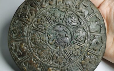 Aged Patina Copper Tibetan Zodiac Eight Auspicious Symbols Thokcha Pendant