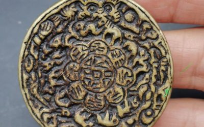 Copper Garuda Nine Palaces Thokcha Pendant Dual Sided Tibetan Buddhist Spiritual