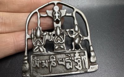 Tibetan Thokcha Iron Pendant of Three Protectors & Garuda Mantra Amulet Necklace