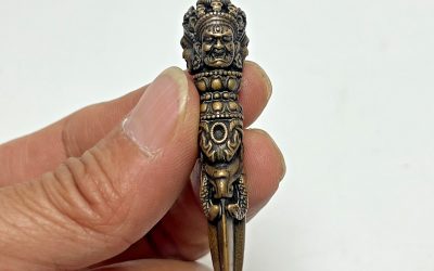 Old Chinese Tibetan Buddhism Lima Copper Phurba Dagger, Thokcha Ritual Amulet
