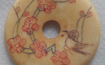 Tibet antique Ojime accessory Thokcha Amulet Tibetan Yak bone Netsuke Circle