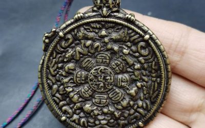 Copper Garuda Top Nine Palaces Bagua Zodiac Thokcha Deer Engraved Dual Sided